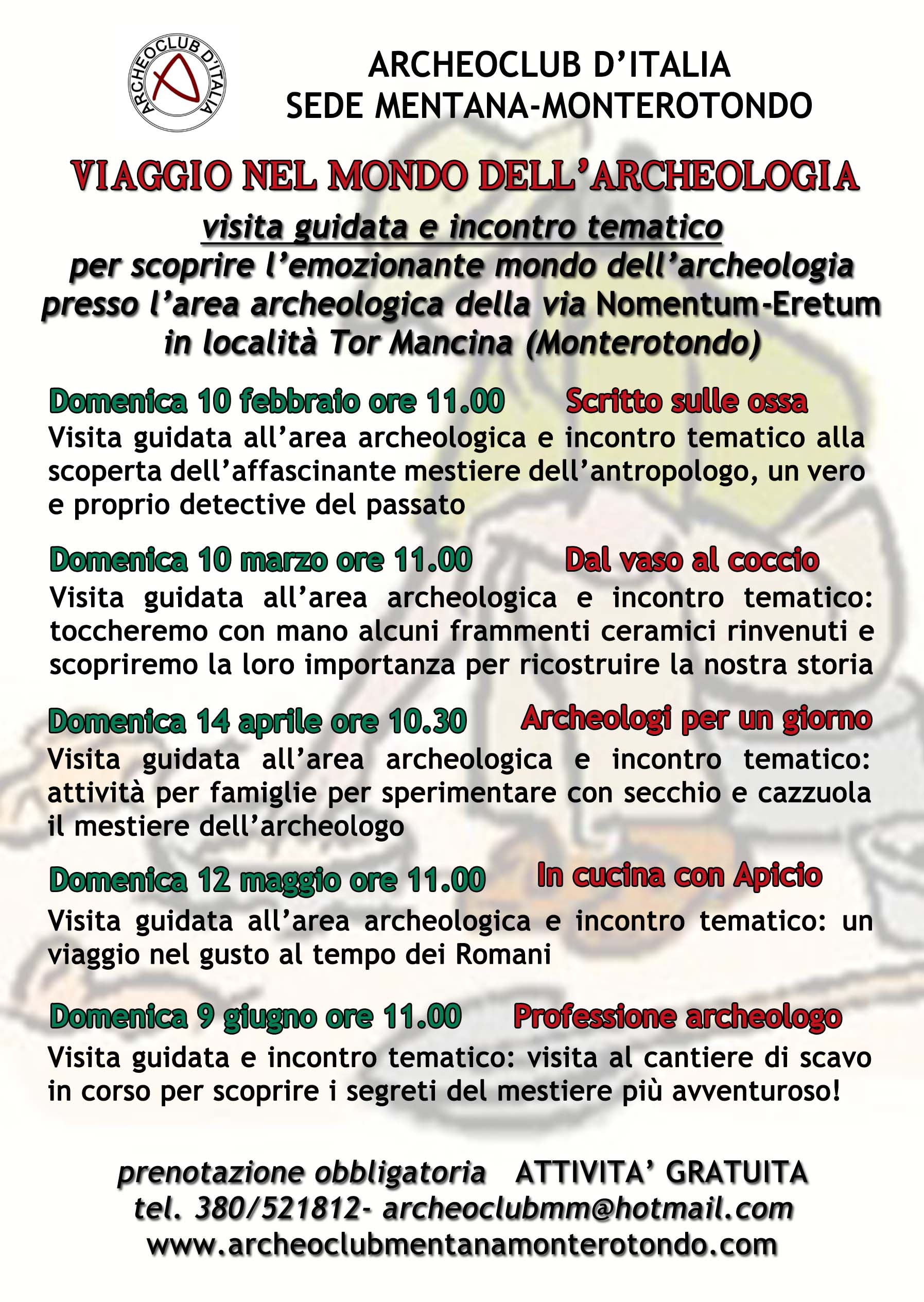 Visita guidata e incontro tematico area archeologica Via Nomentum-Eretum domenica 10 febbraio